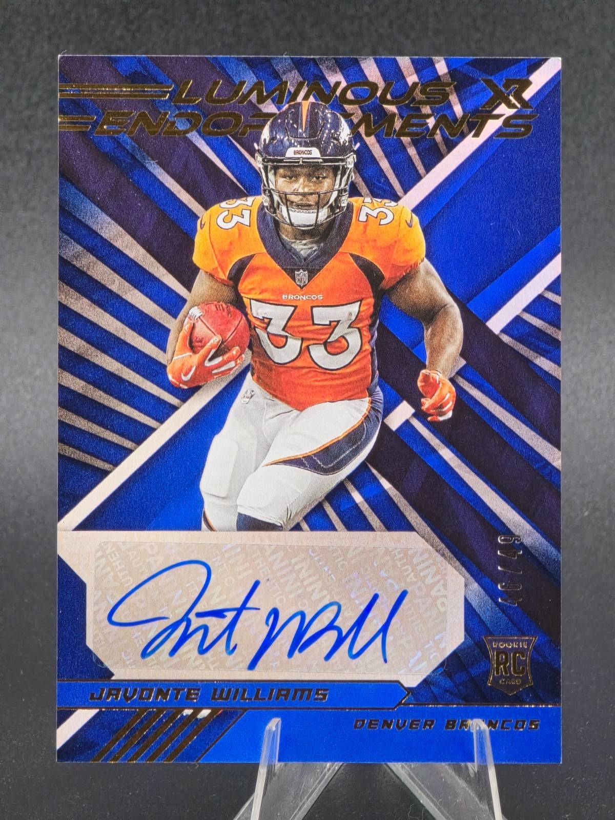 Javonte Williams Panini XR Luminous Endorsements Autographs #JWI Blue