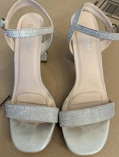 De Blossom Collection Silver With All-over Rhinestones, Strappy High HeelSandals