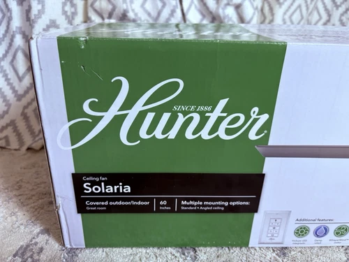 Hunter Solaria Ceiling Fan  60" Matte Silver Indoor Or Outdoor Remote ETL Rated - Picture 10 of 18