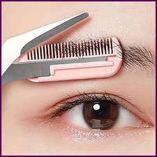 Pink eyebrow trimming scissors with built-in comb - stainless steel, precise