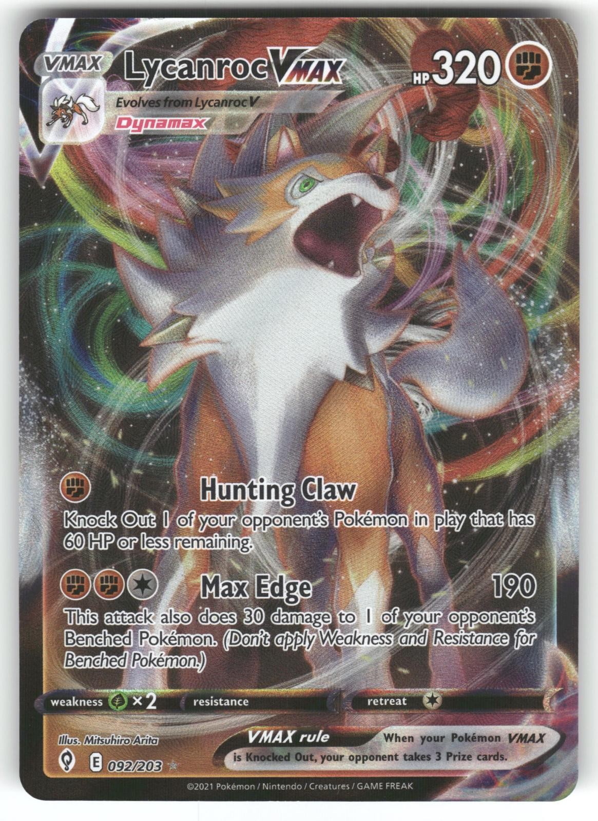 Lycanroc VMAX 092/203 Holo VMAX Rare Evolving Skies Pokemon Near Mint