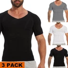 3 PACK Men Compression Short Sleeve V-Neck Shirt Tummy Control Shapewear Sports