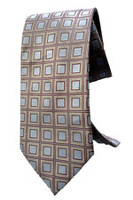 Versa 100 Silk Men's Tie Blue squares on Taupe brown 7 fold 60x3 3/4"