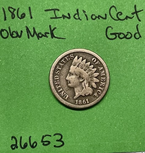 1861 Indian Head Cent 1c Good Obverse Mark Copper-Nickel