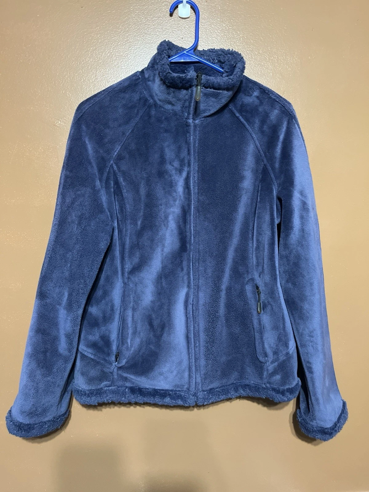 VETEMENTS Giacca donna velluto blu Green Tea media full zip foderata pelliccia sintetica manica lunga