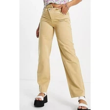 Reclaimed Vintage Cross Over Button Fly Dad Jeans Womens 24 Stone Tan High Rise