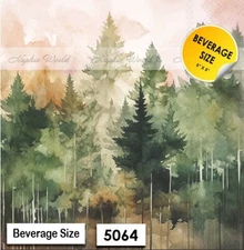 (5064) TWO Paper BEVERAGE / COCKTAIL Decoupage Art Craft Napkin EVERGREENS WOODS