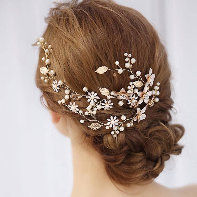 Wedding Leaf Headband Pearl Flowers Handmade Hairband Bridal Hair