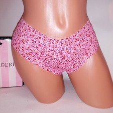 Victoria Secret Panty Cheeky Pink Red Hearts Allover Lace New