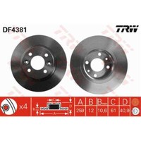 TRW 2X Bremsscheibe Vorne 259 Voll FüR Renault Twingo I C06_ Bcm_ CN0_