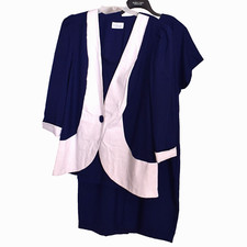 Kari's Korner LTD Women's 2 Piece Dress Made in the USA Size 16 Navy & White