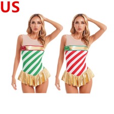 Women's Sleeveless Dance Tutu Dress Christmas Mrs Santa Claus Candy Costume