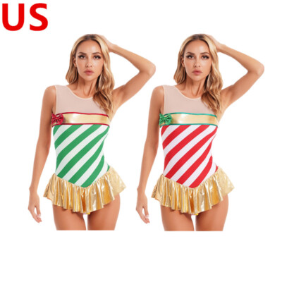 US Women's Sleeveless Dance Tutu Dress Christmas Mrs Santa Claus Candy Costume