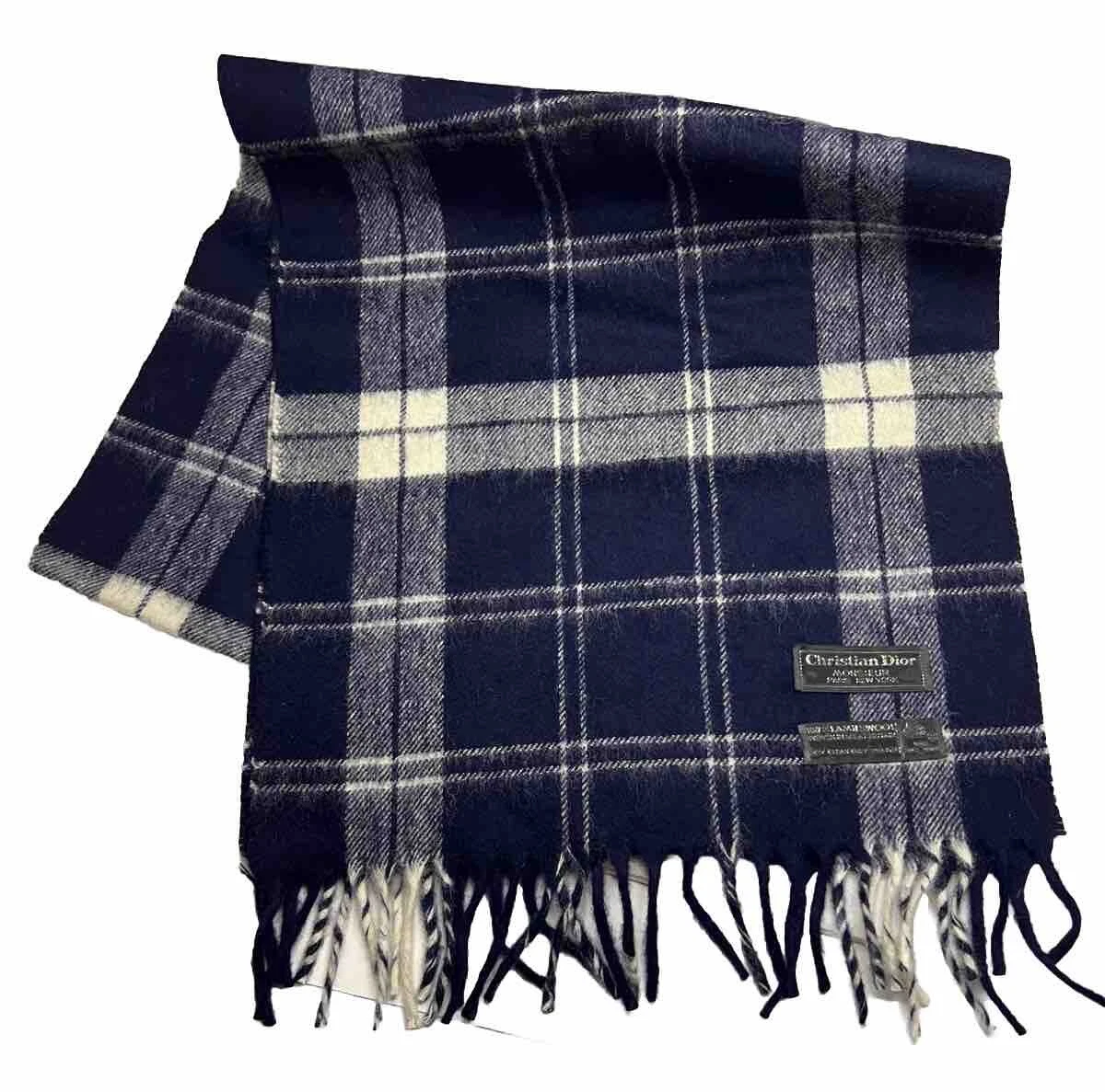 Écharpe vintage Christian Dior Monsi % laine d'agneau bleu marine 12,5
