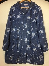 Women’s Cath Kidston Size 16 Blue Floral Hooded Rain Coat Pockets Lined Full Zip