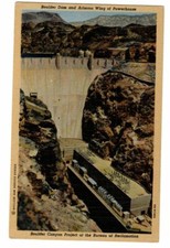 Unused Postcard Boulder Dam and Arizona Wing of Powerhose Boulder Canyon Project