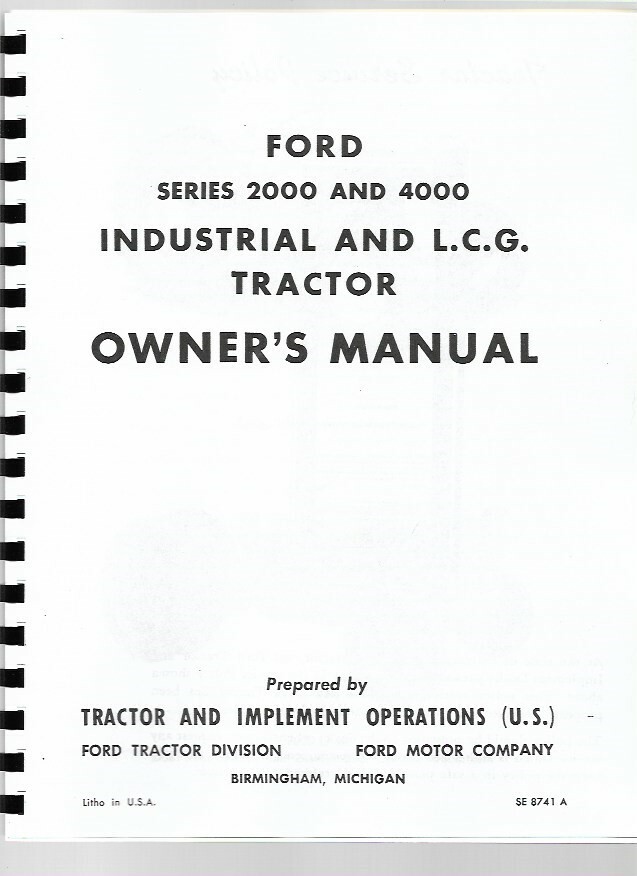 Ford 1962-1964 2000 4000 4 Cylinder Industrial Tractor Operators