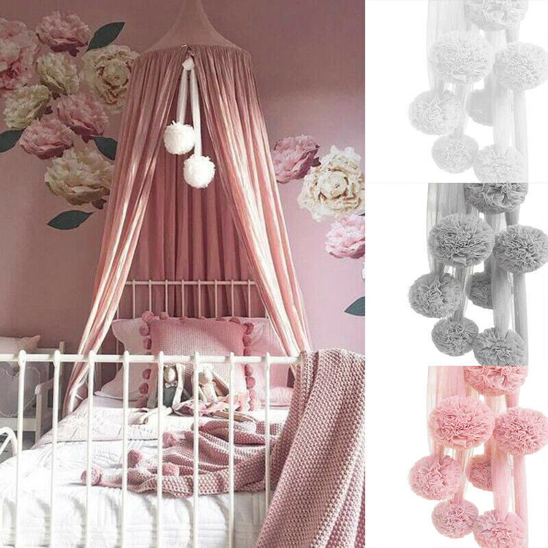 Canopy Yarn Pom Pom Ball for Baby Kids Bed Mosquito Net Bedding