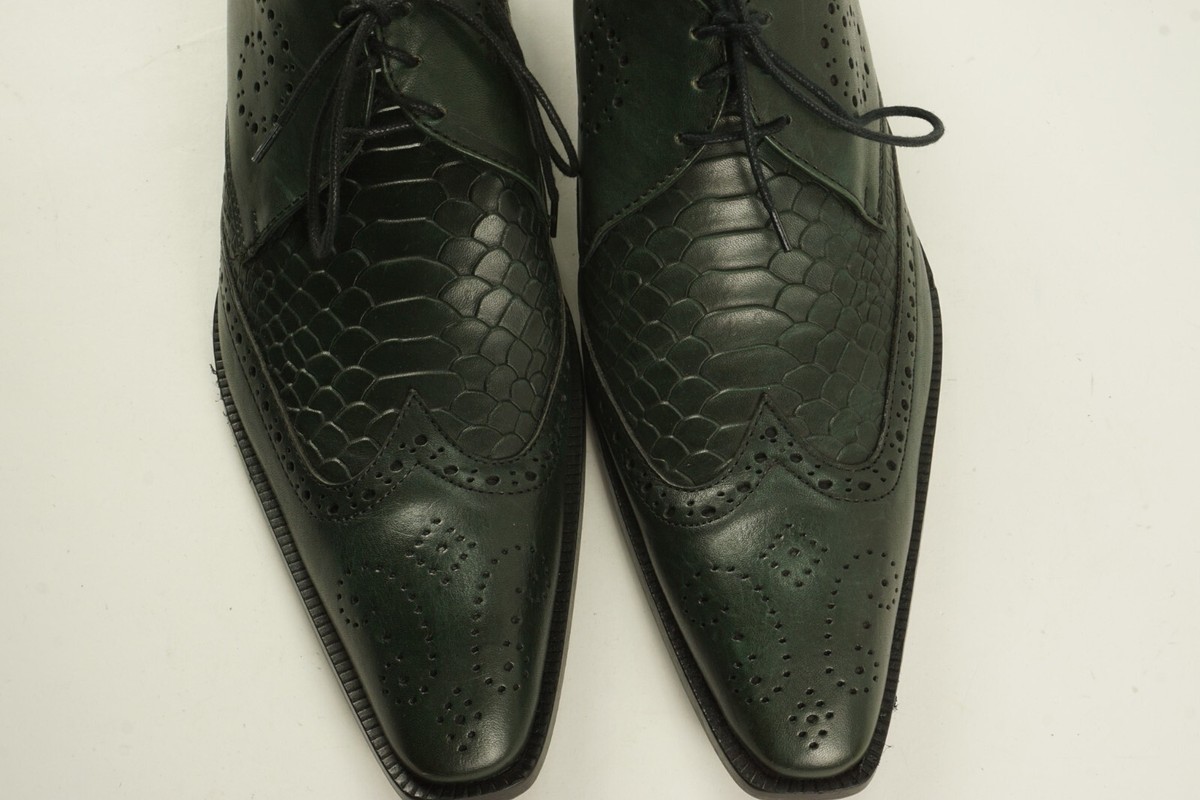 Duca MaTiSte Vero Cuoio Forest Green Italian Leather Crocodile Wingtip Derby 9.5 Belvedere Bartolo - Forest Green | Alberto Nardoni main image 2