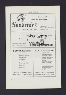 TRONDHEIM NORGE, Werbung 1950, Souvenir AS J. Horgs Bokhandel C. Lund Aug. Fosse