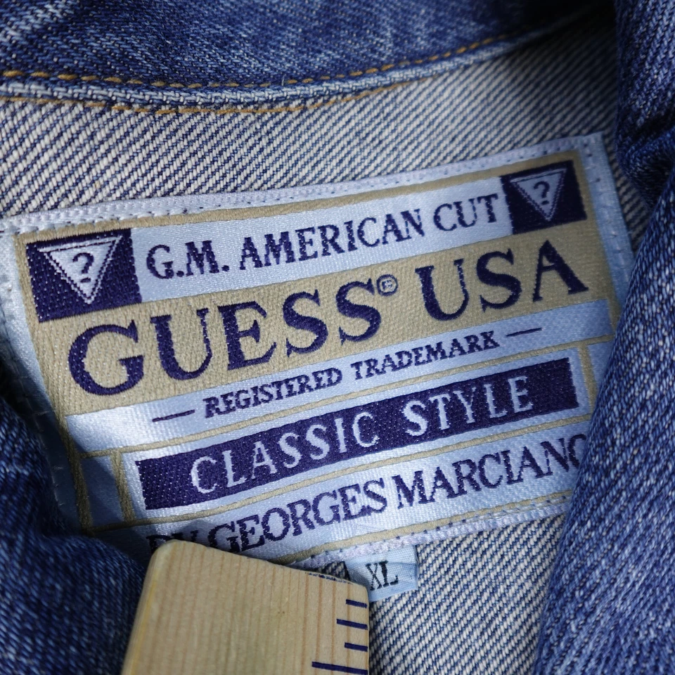 Vintage GUESS Jacket Mens XL Green Trucker Jean Georges Marciano Made in USA 90s - Imagem 4 de 4