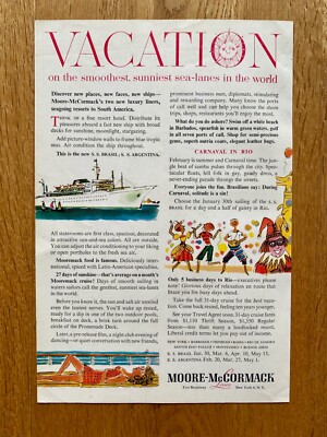 Moore McCormack Lines Kreuzfahrt New York Original 1959 Vintage Advert Werbung