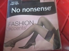 NO-NONSENSE Vintage BLACK Nylon SEAMLESS STOCKINGS - Size M/L - 95-175 lbs