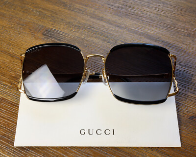 Gucci GG0593SK 001 59mm Oversized Square Sunglasses in Black/Gold and Gray  Lens | eBay