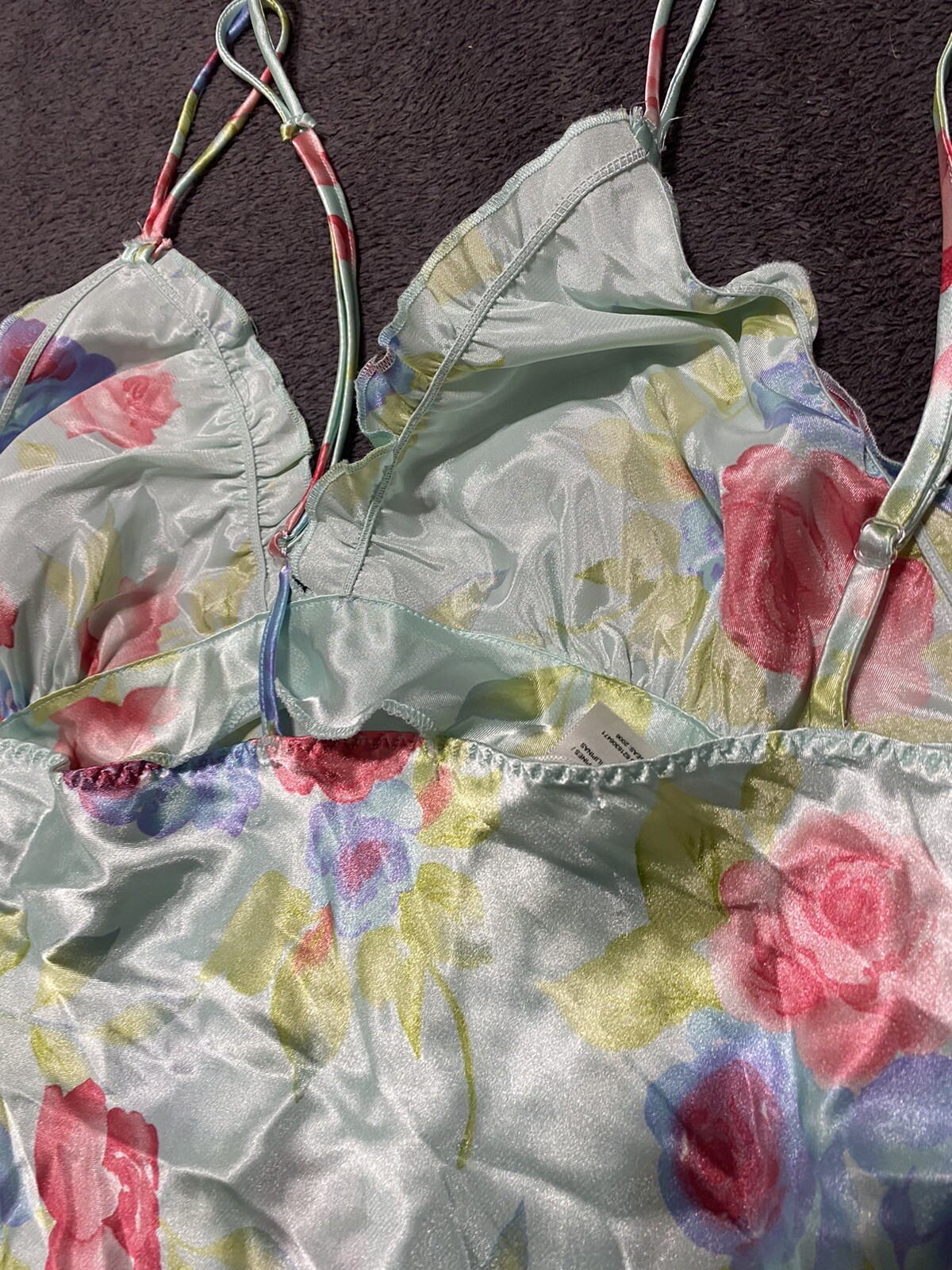 VTG PInk K Kmart Polyester Satin Night Gown M floral second skin satin