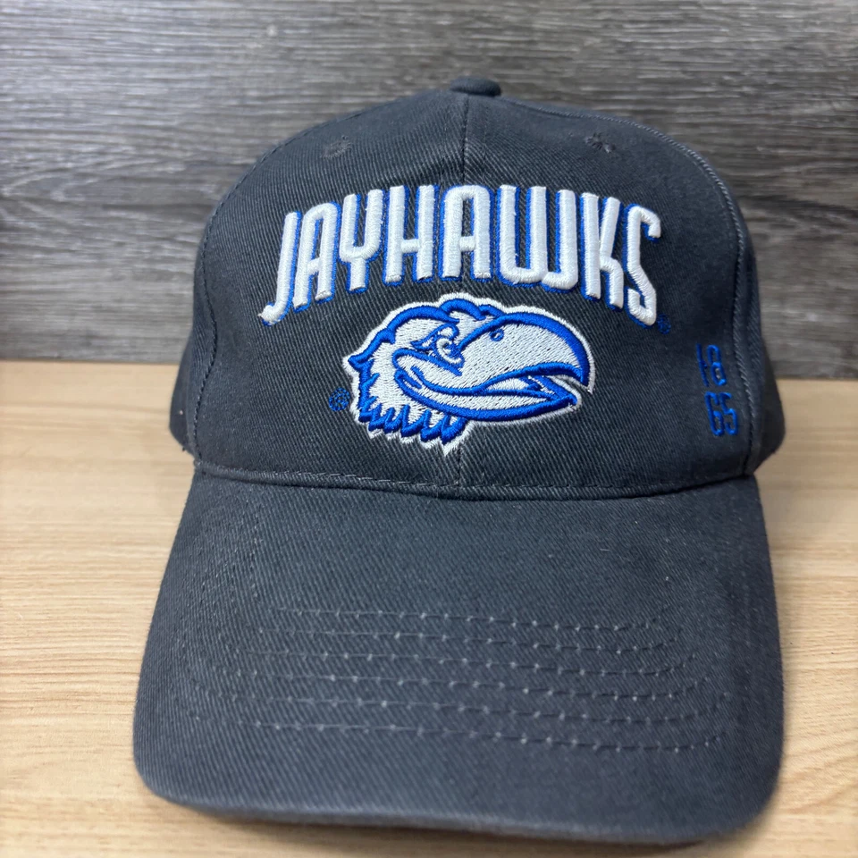 Kansas Jayhawks Sombrero Gorra Correa Trasera Gris Azul NCAA Universidad Ajustable Foto 2 de 4