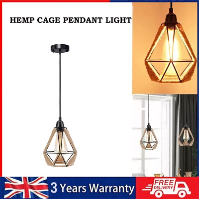Vintage Retro Industrial Loft Hanfseil Metall Pendelleuchte Decken Leuchte Retro Lampe