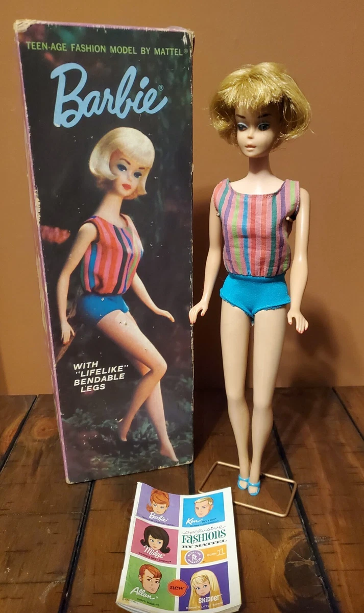 Vintage 1958 American Girl Barbie in Original Box with Stand Booklet Shoes 1070