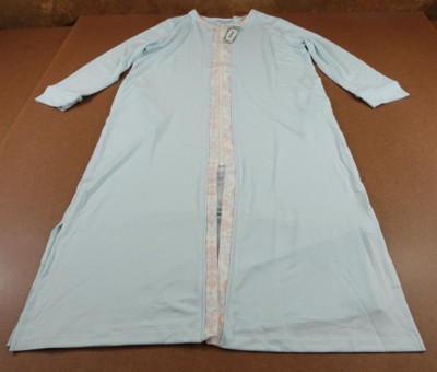 National Women's Petite Medium Blue Long Sleeve Zipper Front Long Robe NWT
