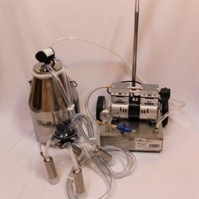 Portable Cow Bucket Milker SS Mobile Base OILLESS Vacuum Pump Claw Regulator New