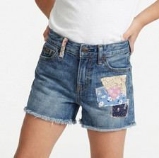 Polo Ralph Lauren Girls Denim Shorts Size 6 Blue Patchwork Frayed Hem NWT