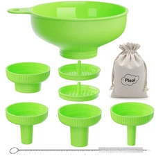 4-Size Wide Mouth Canning Funnel Set with 2 Strainers for Kitchen Green