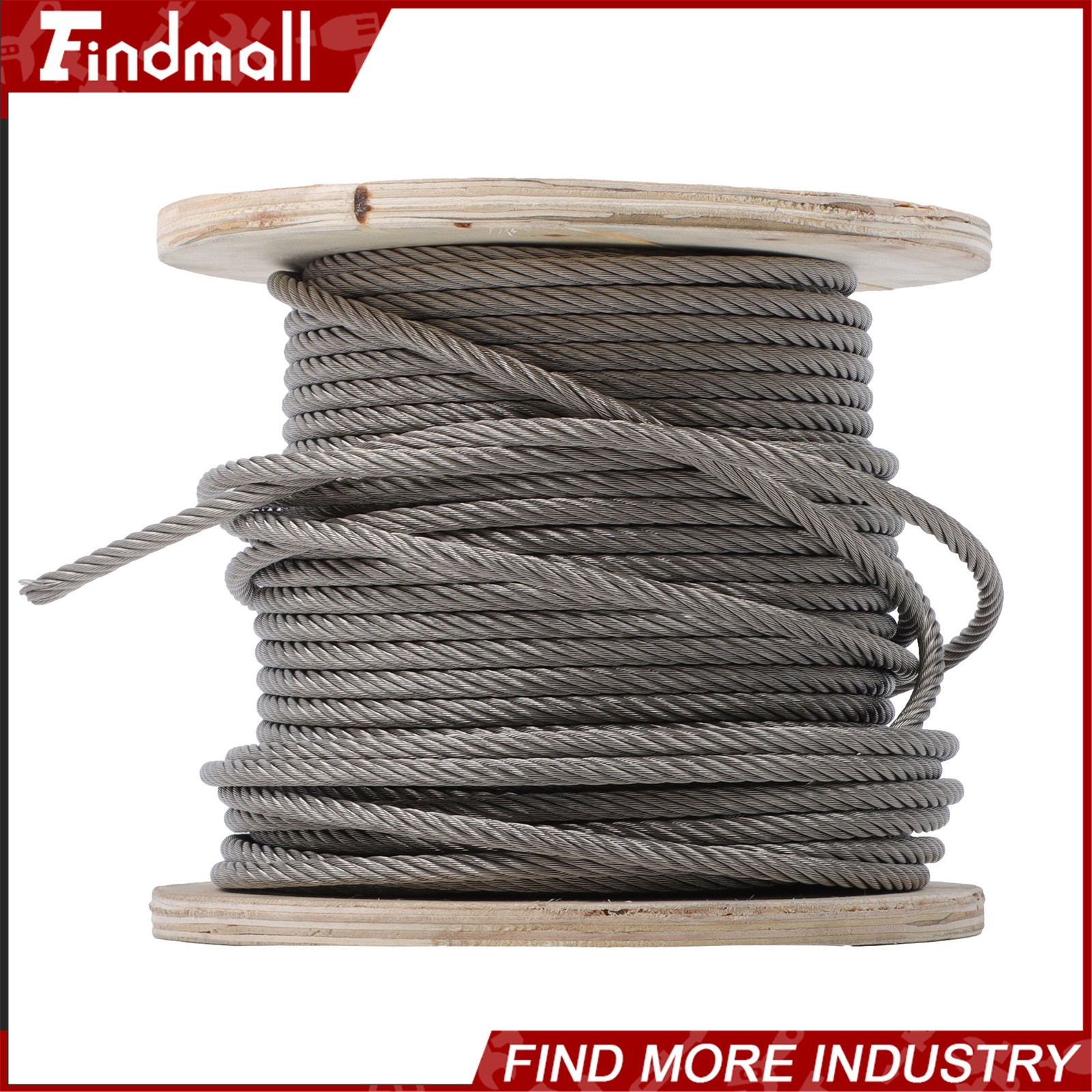 Findmall T304 1/4" Stainless Steel Cable 7 x 19 Strands 200FT Wire Rope 6400lbs
