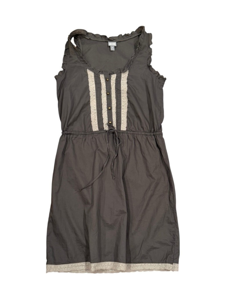 Converse gray brown vintage style ruffle lace dress S M