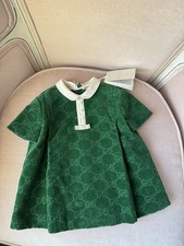 Gucci Girls Green Collared A-Line Dress Bow Accent Size 3/6 months 