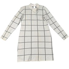 LOFT Womens Windowpane Plaid Ruffle Neck Long Sleeve Sweater Dress  Size M 705