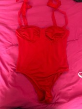 Princess Polly Red Solid us size6One Piece Bodysuit Adjustable Straps Bow Zipper