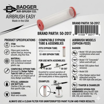 Badger Air-Brush Co. 50-2017 In-Jar Paint Filter for Siphon-Feed Airbrushes
