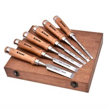 6Pcs Wood Chisel Tool Woodworking Carving Chisel Kit with Premium Wooden Case