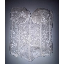 Delicates White Floral Lace Corset Top Underwire Bustier 36C Bridal Cosplay