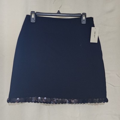 On 34th Women's Mini Skirt Paillette Hem Side Zipper Loned Black Size 6 NWT