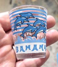 Vintage Bahamas 2 1/4” Shot Glass 1970s? Dolphins Graphic