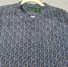 Scandia WOODS Button Up Shirt Mens 2XL XXL Black Blue White Geometric Silk Thin
