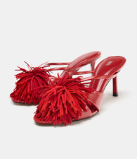 Zara Womens Red Fringed Heel Sandals Size 6 /...