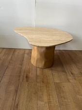 BARKER & STONEHOUSE RODIN NEUTRAL MANGO WOOD AND TRAVERTINE SIDE TABLE 70cm R:6