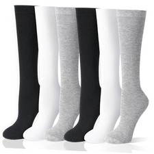 6 Pairs Kids Girls Knee High Socks Gift Long Crazy 3-12 Years Black/White/Grey